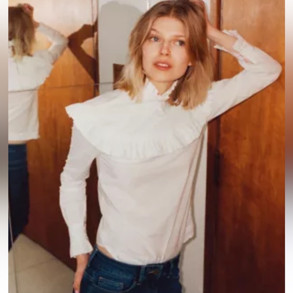 ALEXA CHUNG M&S Ruffle High Neck Blouse in White Size US 12